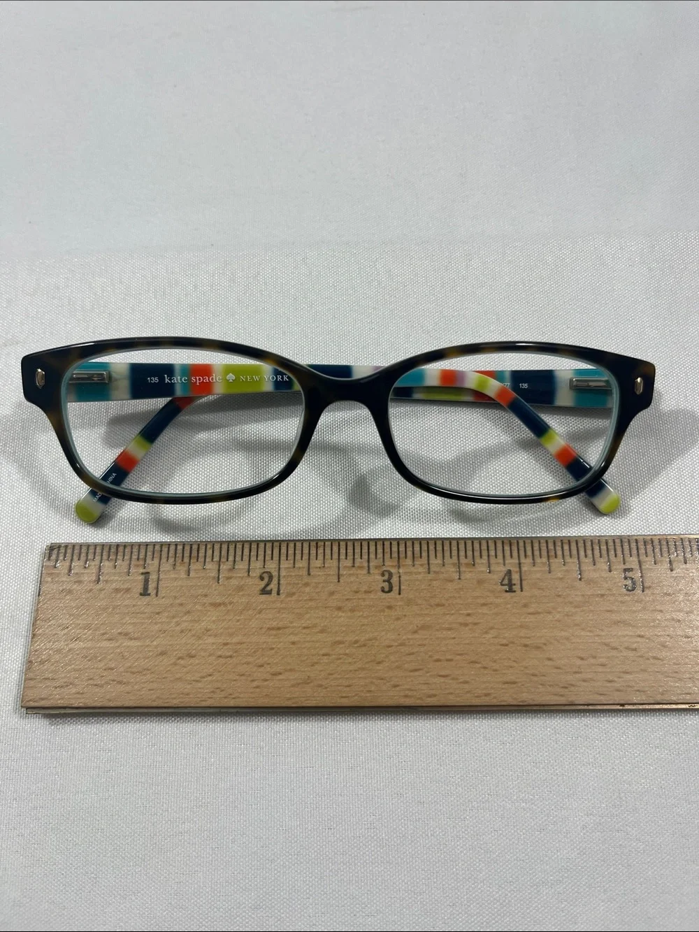 kate spade LucyAnn 135 Tortoiseshell Glasses, Stripe Temples